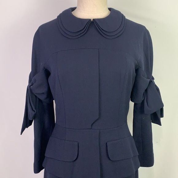 Stogova Navy Bow Sleeve with Peplum Midi Dress