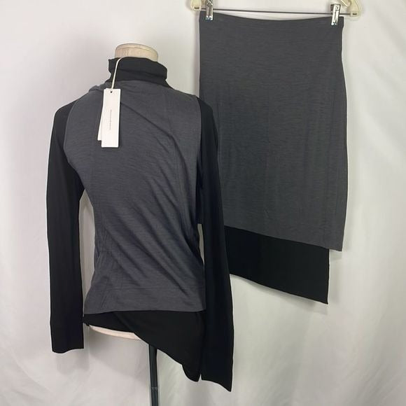 NWT Donna Karan Gray Black Color Block Skirt Set