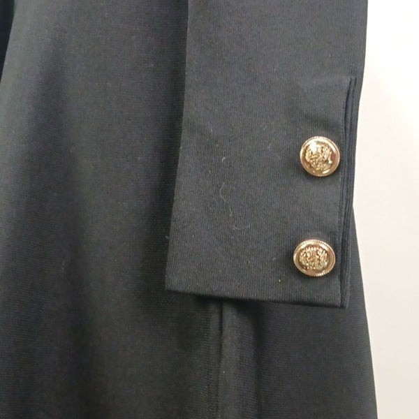 Aleeza Black Double-Breasted Dress with Gold Buttons.