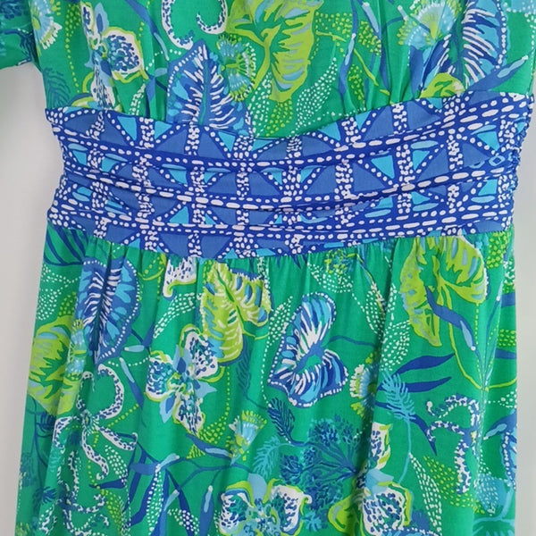 Lilly Pulitzer Green and Blue One-Shoulder Romper.