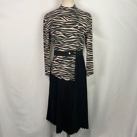 NWT ALC Animal Print Top w Black Pleated Bottom Dress