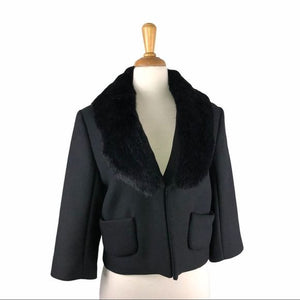 Cacharel Black Wool Blend Jacket w Fur Trim