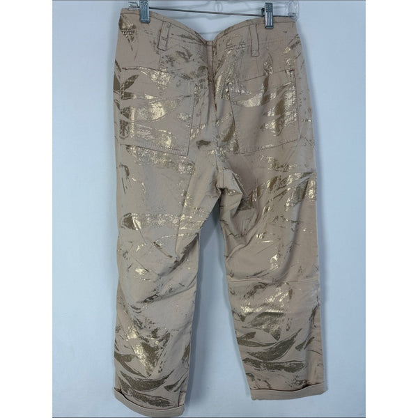 ANTHROPOLOGIE TAN METALLIC PRINT JEANS