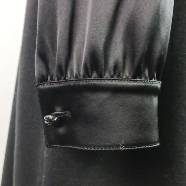 St. John Black Satin Tie Neck Top / Knit Bottom Long Sleeve Dress