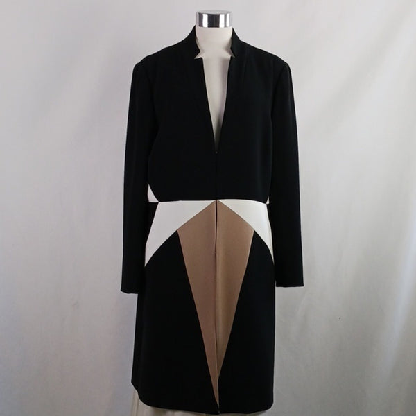 Per Se Black and Tan Long Sleeve Sheath Dress With Jacket