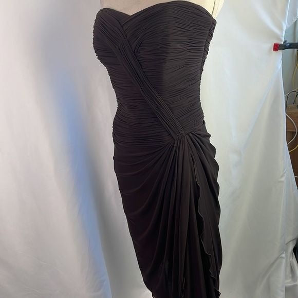 Vicky Tiel Couture Brown Pleated Silk Dress