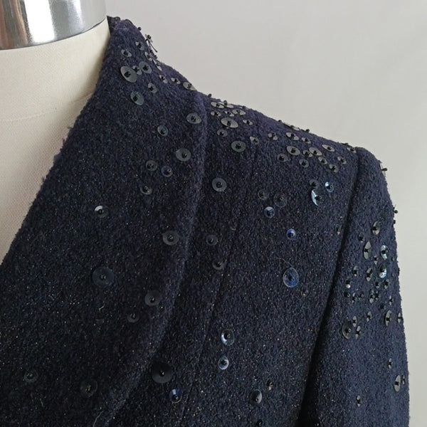 Louis Feraud Vintage Blue Double-Breasted Sequin Jacket