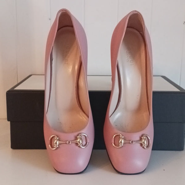 Gucci Horsebit Block Heel Soft Pink Leather Shoes