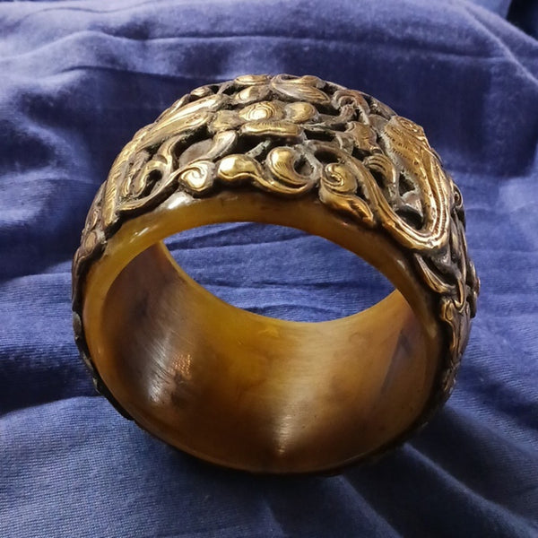 Repousse Dragonfly Resin Brass Cuff.