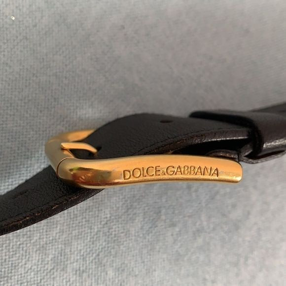 Dolce & Gabbana black with gold monogram plaque belt