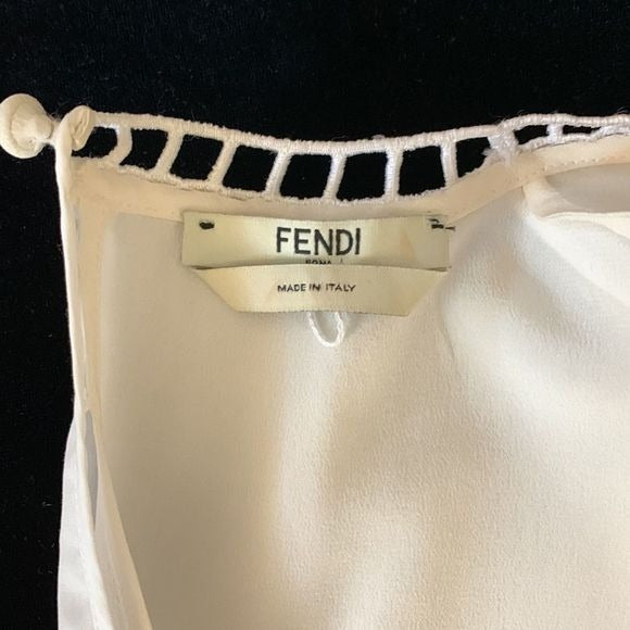 Fendi White Dress With Multi Ribbon Detail and Flare Fit