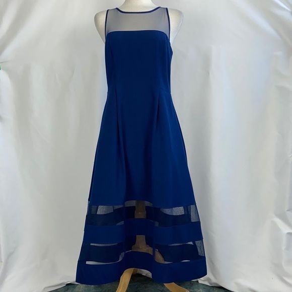 That Look Navy Midi Dress w/ Sheer Panels