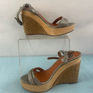 Lanvin Pewter Snake Wedge Sandals