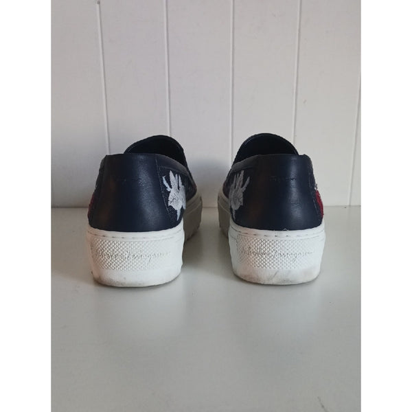SALVATORE FERRAGAMO Denim Embr Slip Ons Sneakers.
