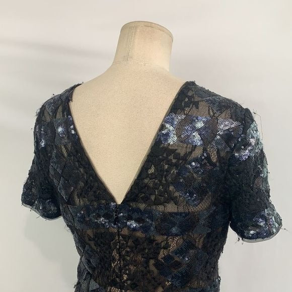 BCBGMaxAzria NWT gunmetal sequined print dress