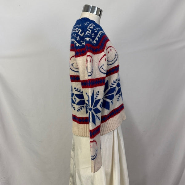 Sandro Red, White and Blue Smiley Sweater