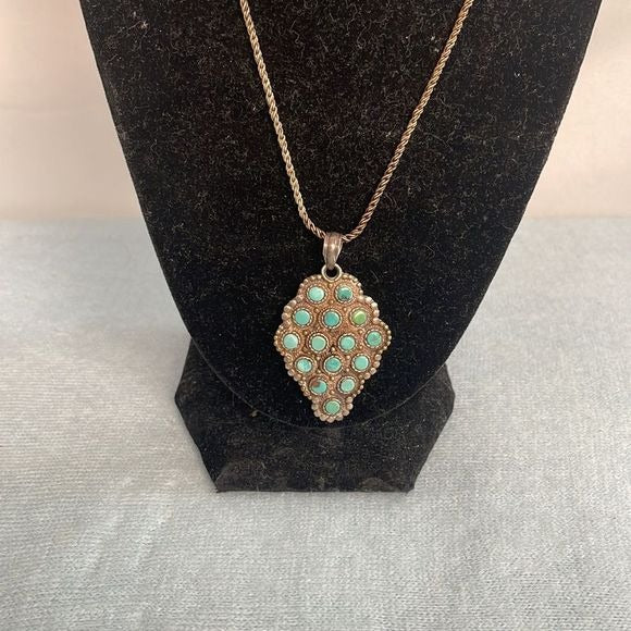 Vintage Large Sterling and Turquoise Pendant Necklace
