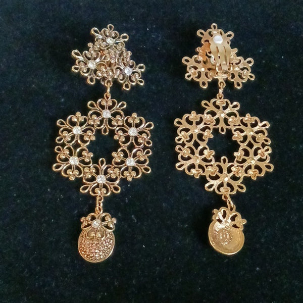 Jose Barrera 80"s Gold Tone And Crystal Earrings.