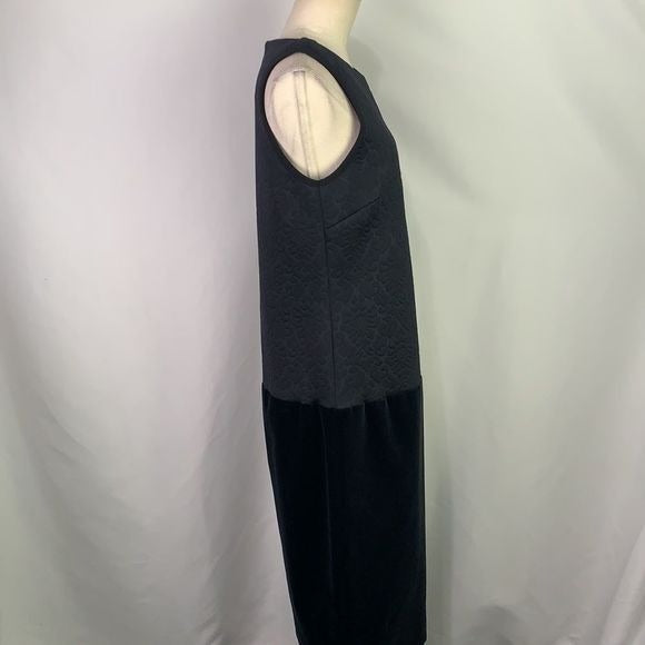 Space Style Concept black textured with velvet drop waist midi dress