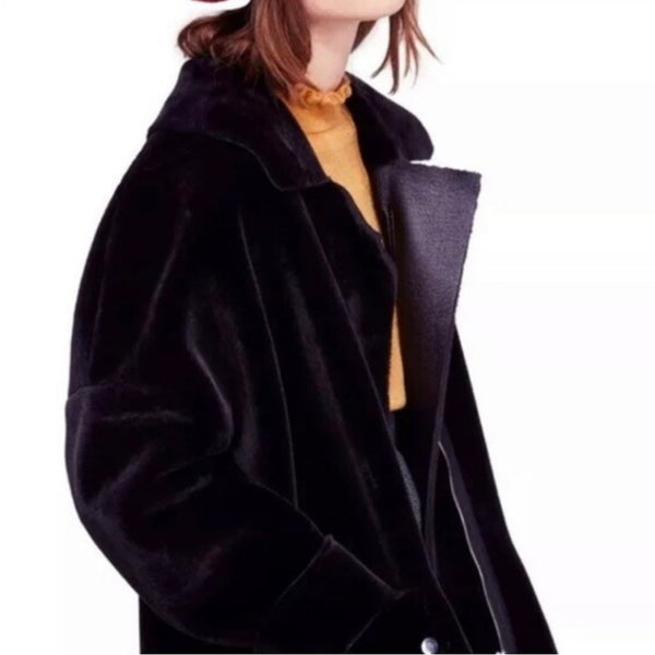 Free People size Large Faux Fue black coat
