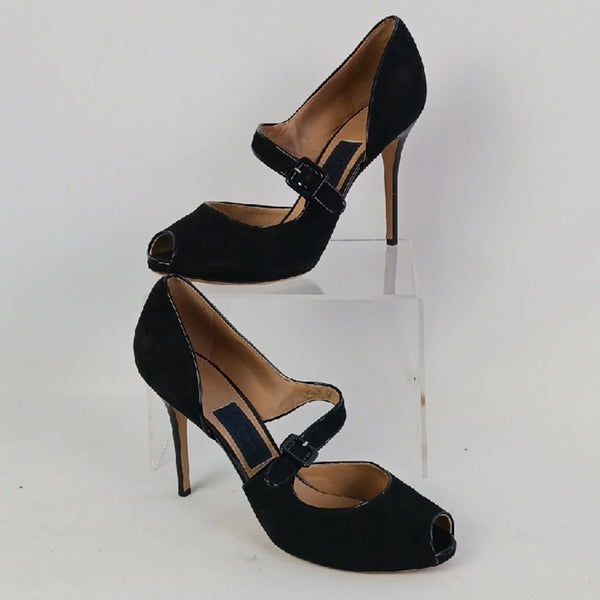 Salvatore Ferragamo Black Suede Patent Mary Jane New Stiletto Shoes.