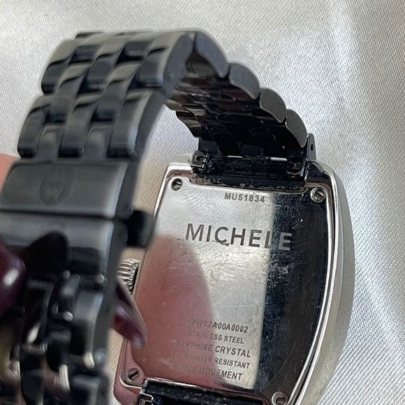 Michele silver rectangle ceramic watch with links