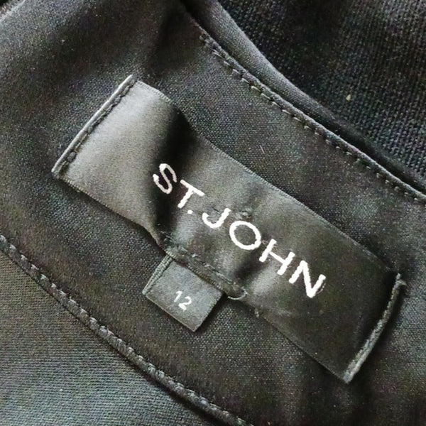 St. John Black Satin Tie Neck Top / Knit Bottom Long Sleeve Dress