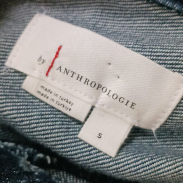 Anthropologie Blue Denim Pleated Waist Shirt Jacket