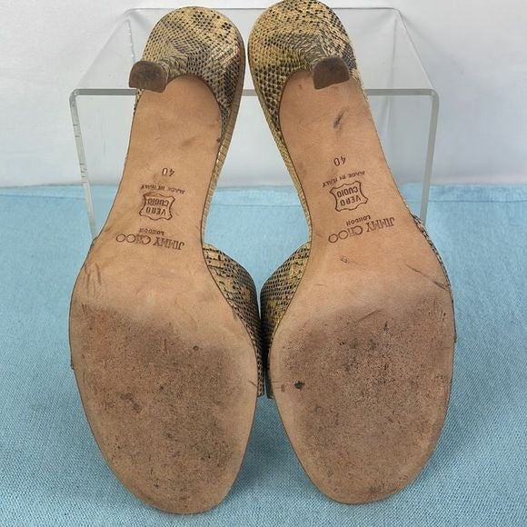 Jimmy Choo Tan Snake Heeled Mules