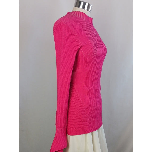 ALCER PINK RIBBED MOCK NECK SWEATER.