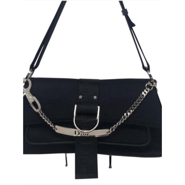 CHRISTIAN DIOR BLK JERSEY HARD CORE SHOULDER BAG.