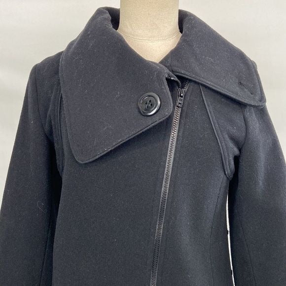 Soia & Kyo Black Side Zip 3/4 Wool Blend Coat