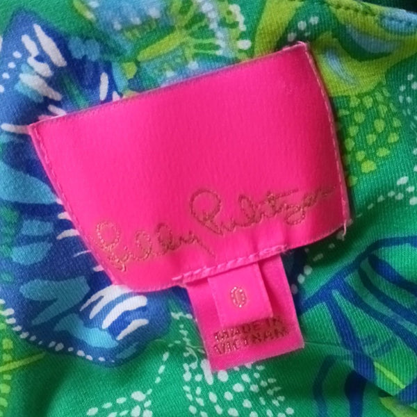 Lilly Pulitzer Green and Blue One-Shoulder Romper.