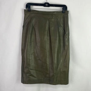 Oscar De La Renta Olive Lamb Leather Vintage Pencil Skirt