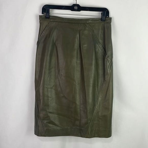 Oscar De La Renta Olive Lamb Leather Vintage Pencil Skirt