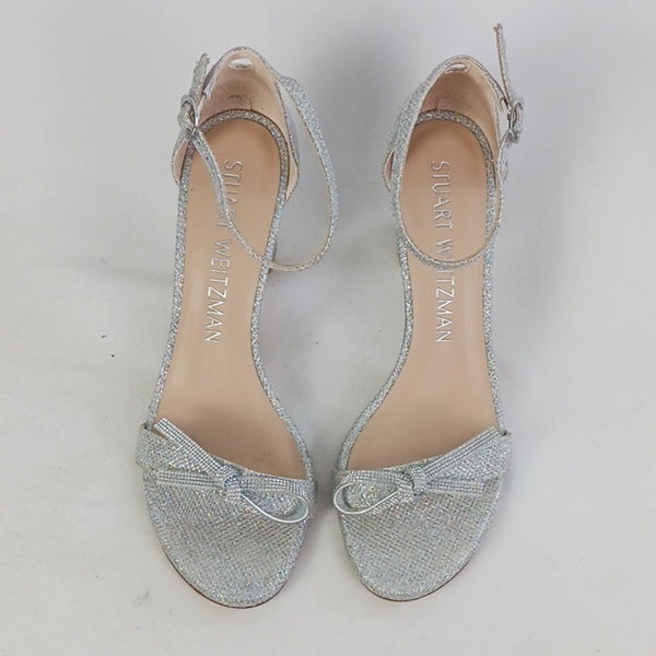 Stuart Weitzman Silver Ankle Strap Block Heels Sandals W Box.