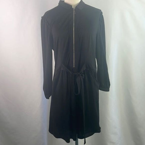 Burberry Black Tie Waist Zip Front Midi Dress