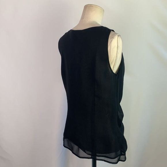 St. John NWT black silk with ruffle front tank top