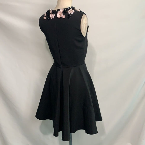 Giambatista  Valli black with 3D pink black flower top dress