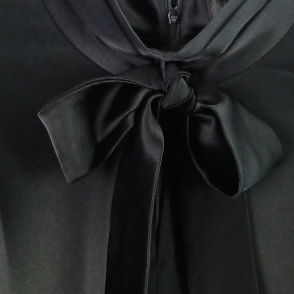 St. John Black Satin Tie Neck Top / Knit Bottom Long Sleeve Dress