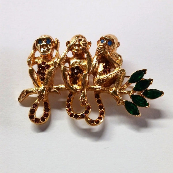 Trifari Rare 1996 Hear See Speak No Evil Pin.