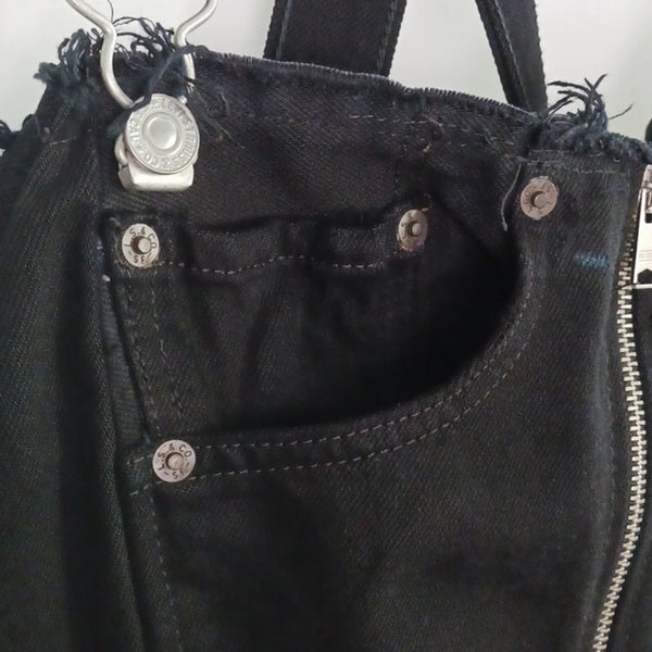 Re/done Black Denim Overall Mini Dress.