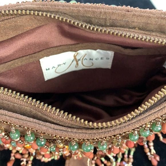 Mary Frances NWT Brown Suede Beaded Bag with Certification of Mary Frances
