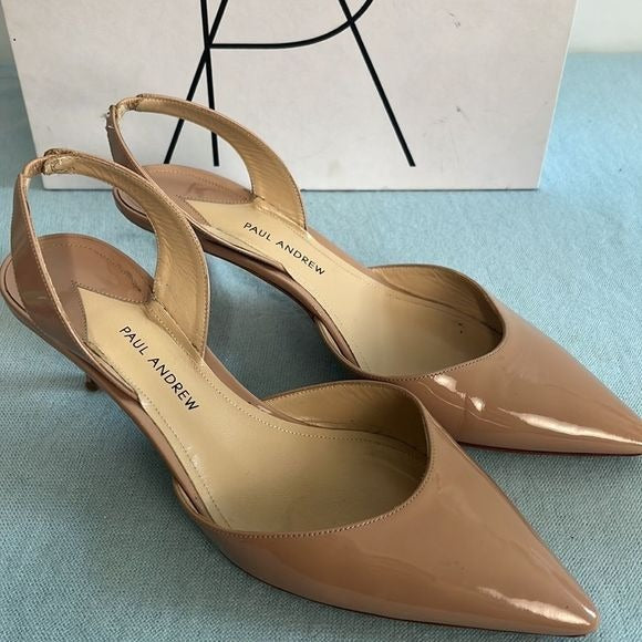 Paul Andrew Tan Patent Sling Back Heels