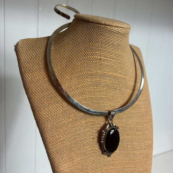 925 Choker with Big Onyx Pendant Necklace