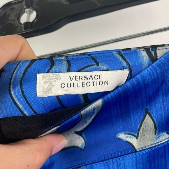 Gianni Versace Blue Print Satin Pencil Skirt
