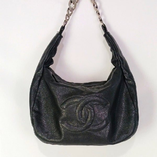 Chanel Black Caviar Hobo W Chain Strap.