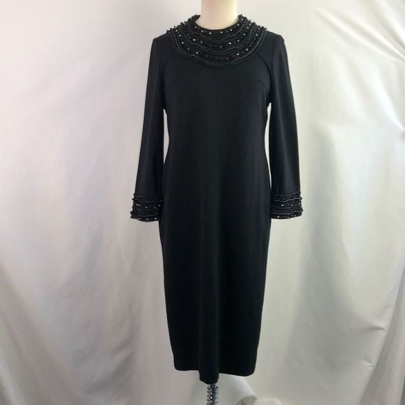 Escada Black with Beaded Trim Midi Dress