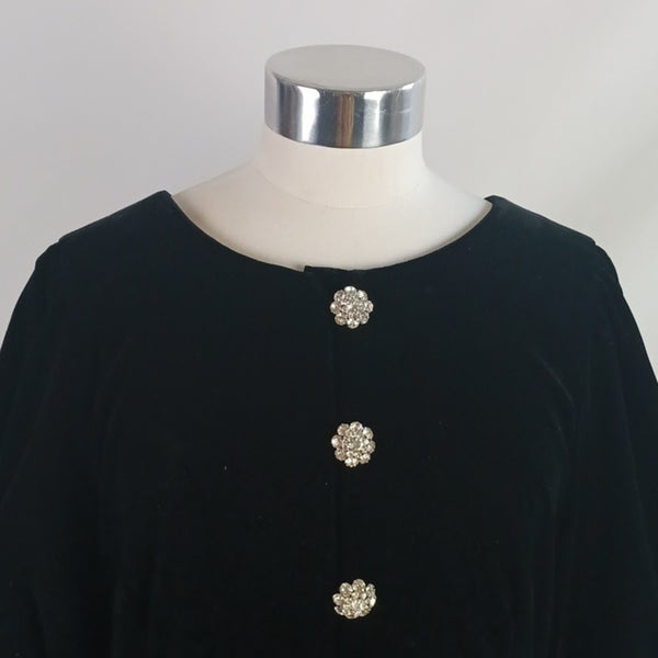 J. Crew Black Velvet W Rhinestone Buttons Dress.