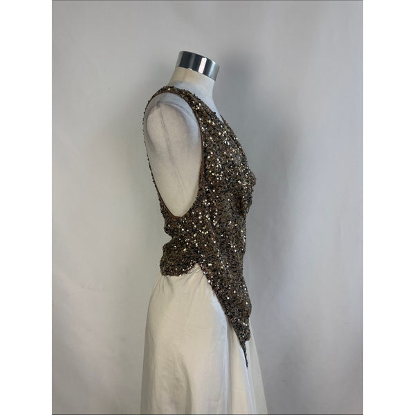 HAUTE HIPPIE NWT GOLD BEADED DRAPE NECK BODYSUIT